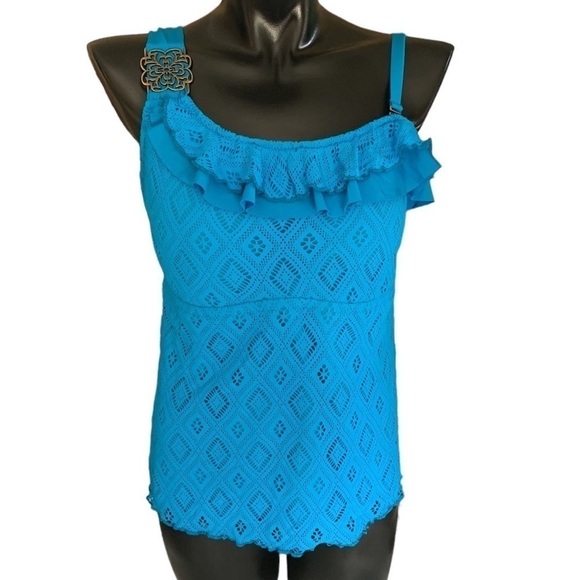 BECCA by Rebecca Virtue Diamond in the Rough Aqua Crochet Tankini Swimsuit 2X - Picture 1 of 10